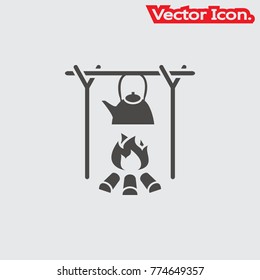 Cooking in cauldron on campfire icon isolated sign symbol and flat style for app, web and digital design. Vector illustration.