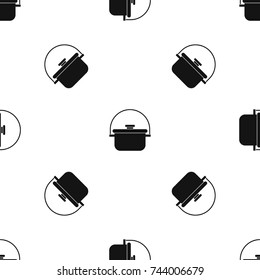 Cooking cauldron pattern repeat seamless in black color for any design. Vector geometric illustration