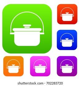 Cooking cauldron set icon in different colors isolated vector illustration. Premium collection