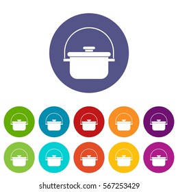 Cooking cauldron set icons in different colors isolated on white background