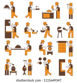 cooking chef character icons set, orange color theme