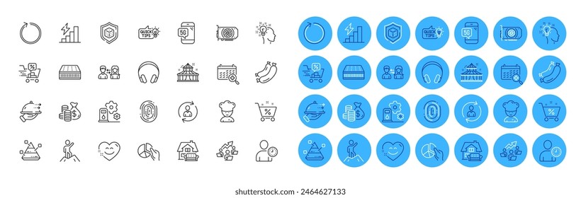 Cooking chef, Coins bag and Gpu line icons pack. Smile chat, Circus, Education idea web icon. Mattress, Pie chart, Teamwork chart pictogram. Fingerprint, Time management, Dice. Sausage. Vector
