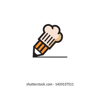 Cooking Chef Hat Pencil Writing Paper Logo Vector Symbol Icon Design Illustration