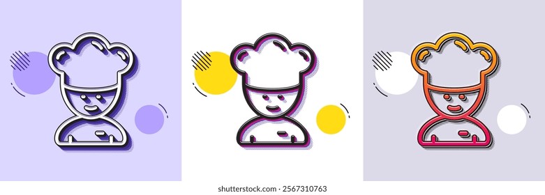 Cooking chef line icon. Halftone dotted pattern. Gradient icon with grain shadow. Sous-chef sign. Food preparation symbol. Line cooking chef icon. Various designs. Vector