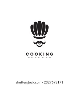 Cooking chef logo. Chef with chef's hat and thick mustache, for mexican or indian cuisine logo