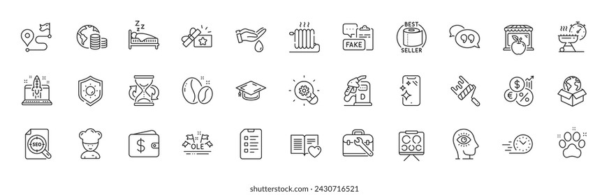 Cooking chef, Loyalty gift and Tool case line icons. Pack of Ole chant, Love book, Fast delivery icon. Seo file, Paint roller, Checklist pictogram. Wash hands, Pet friendly, Inflation. Vector