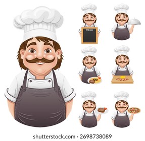cozinheiro homem preparando pratos e comida na cozinha desenho animado vetor ilustração isolada no fundo branco