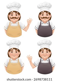 Cocina Chef Hombre preparando platos y comida en la cocina Ilustración vectorial de dibujos animados aislada sobre fondo blanco