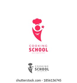 Cooking chef school logo template icon in cute pink color style