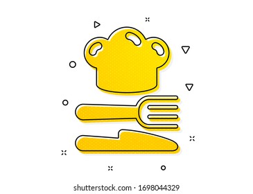 Cooking chef sign. Food icon. Fork, knife symbol. Yellow circles pattern. Classic food icon. Geometric elements. Vector