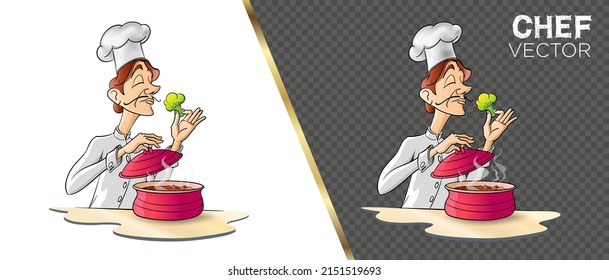 Cooking chef smelling broccoli delicious wonderful pot smell cartoon vector