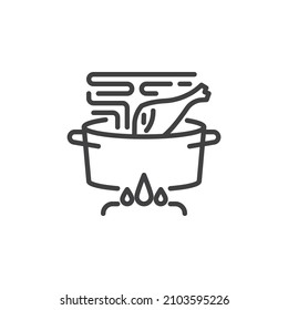 Cooking Hühnersuppe Symbol. lineares Stilzeichen für mobiles Konzept und Webdesign. Gekochtes Hühnchen in einem Topf Umriss Vektorsymbol. Symbol, Logo-Abbildung. Vektorgrafik