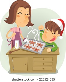 Cooking for christmas eve vector cartoon illustration