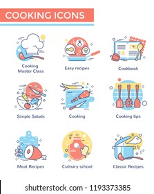 Cooking class concept icons, thin line, flat design