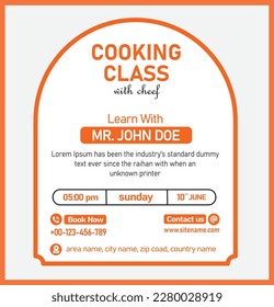 cooking class flyer and poster template for school and coaching center. food cook class poster template