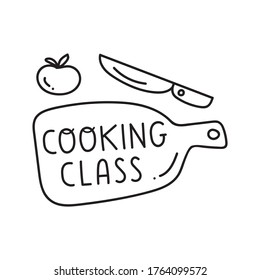 Cooking class. Hand drawn outline illustration on white background. 