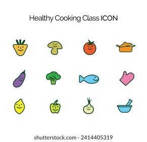 Cooking class icon design made from healthy ingredients