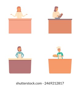 Cooking class icons set cartoon vector. Chef conducting master class. Bakery and cooking