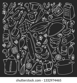 Cooking class. Kitchenware, utencils. Food and kitchen icons.