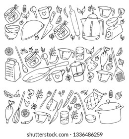 Cooking class. Kitchenware, utencils. Food and kitchen icons.