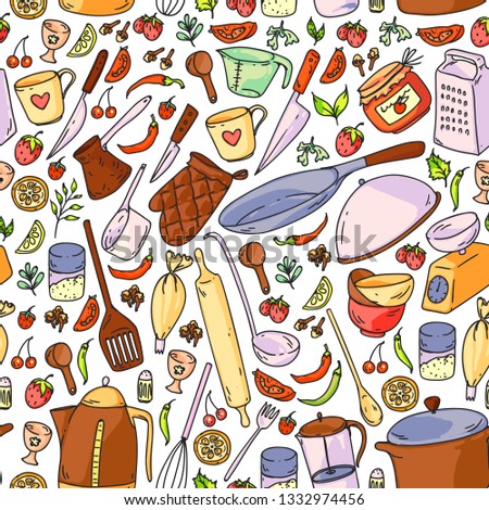Cooking class. Kitchenware, utencils. Food and kitchen icons.