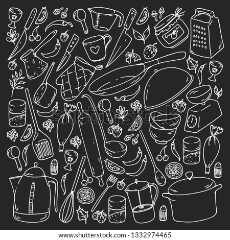 Cooking class. Kitchenware, utencils. Food and kitchen icons.