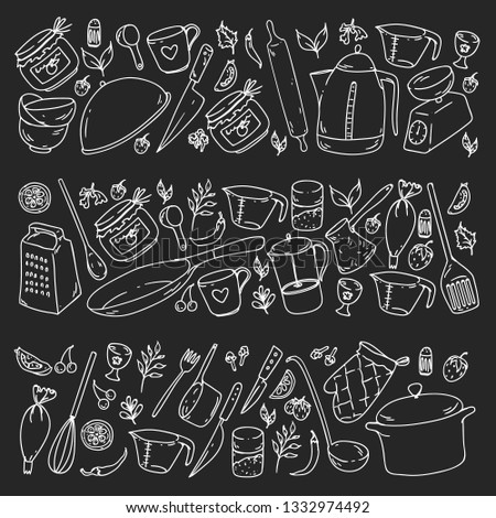 Cooking class. Kitchenware, utencils. Food and kitchen icons.