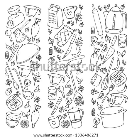 Cooking class. Kitchenware, utencils. Food and kitchen icons.