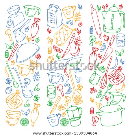 Cooking class. Kitchenware, utencils. Food and kitchen icons.