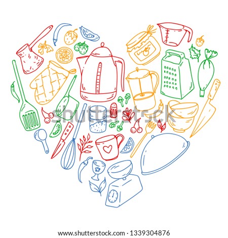Cooking class. Kitchenware, utencils. Food and kitchen icons.