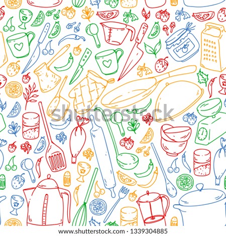 Cooking class. Kitchenware, utencils. Food and kitchen icons.