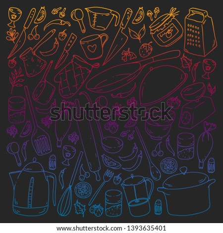 Cooking class. Kitchenware, utencils. Food and kitchen icons.