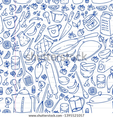 Cooking class. Kitchenware, utencils. Food and kitchen icons.