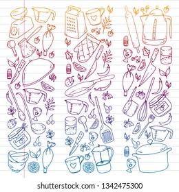 Cooking class, menu. Kitchenware, utencils Food and kitchen icons