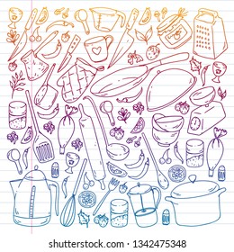 Cooking class, menu. Kitchenware, utencils Food and kitchen icons