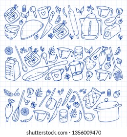 Cooking class, menu. Kitchenware, utencils Food and kitchen icons