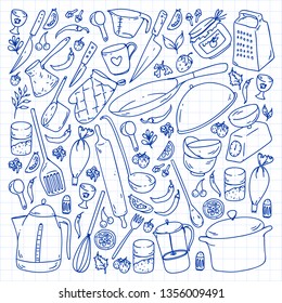 Cooking class, menu. Kitchenware, utencils Food and kitchen icons