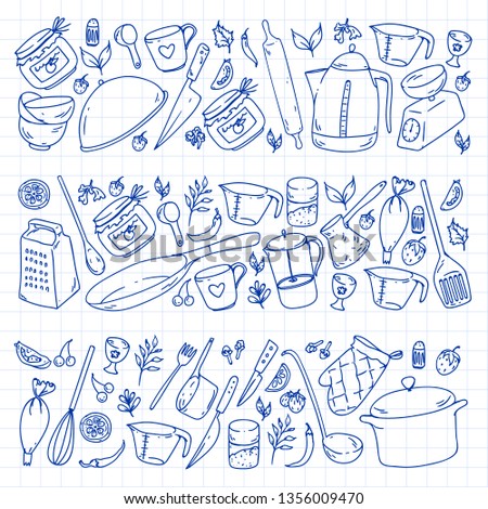 Cooking class, menu. Kitchenware, utencils Food and kitchen icons