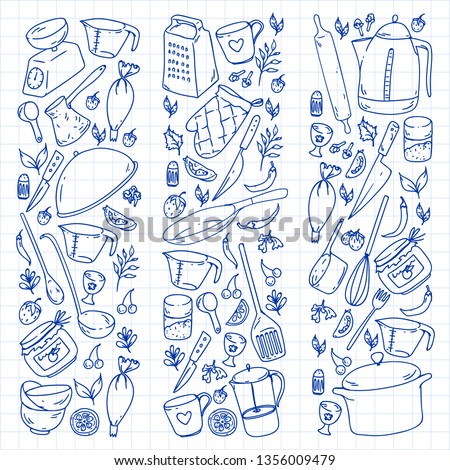 Cooking class, menu. Kitchenware, utencils Food and kitchen icons