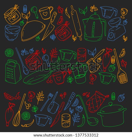 Cooking class. Menu. Kitchenware, utencils. Food and kitchen icons.