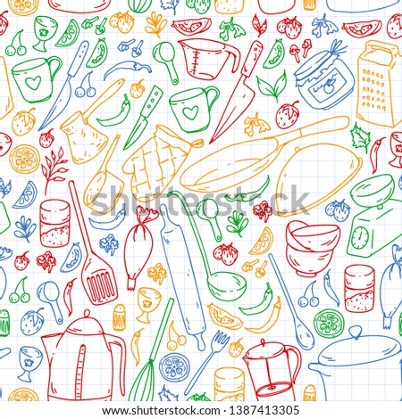 Cooking class. Menu. Kitchenware, utencils. Food and kitchen icons.