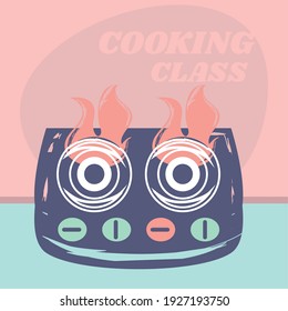 cooking class stove flame hot cartoon
