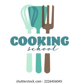 Cooking Class template logo with spatula. Modern design poster. Logo, Poster for food studio, cooking courses, culinary school. Vector illustration