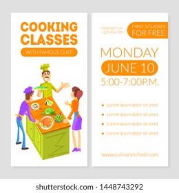 Cooking Classes Card Template with Place for Text, Culinary School Design Element, Banner, Invitation, Voucher, Flyer, Coupon Vector Illustration