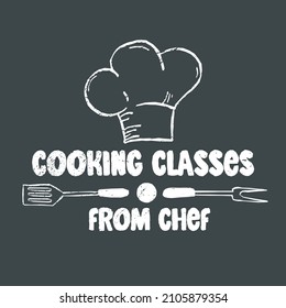 Cooking classes from chef. Hand drawn vintage illustration.