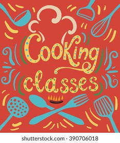 Cooking classes - vector poster design. Illustration for card, advertising, blog. 100% vector design easy editable.Cooking master class announcement design template and logo.
