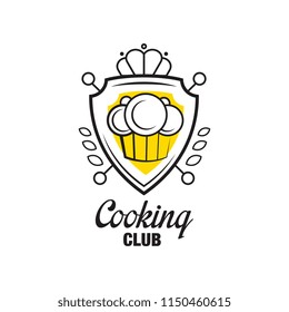 Cooking club logo design, heraldic shield with chef hat, badge can be used for cooking class, food studio vector Illustration on a white background