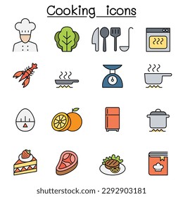 Cooking color line icon set