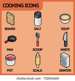 Cooking color outline isometric icons