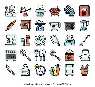 cooking color outline vector icons pixel perfect